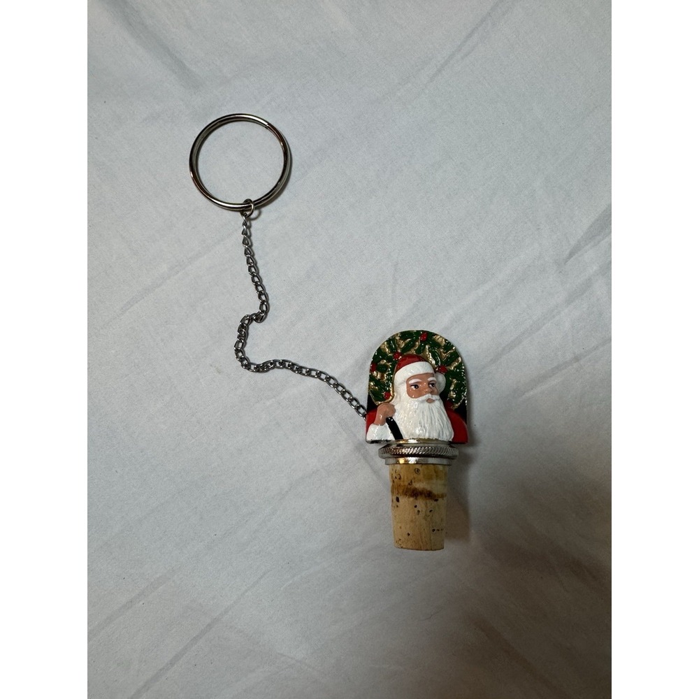 Neiman Marcus 1991 Wine Cork Enamel Vintage Santa W/ Chain Pull Christmas Decor